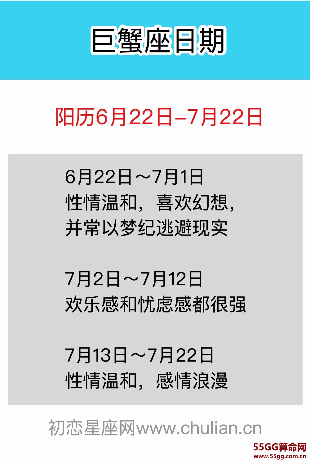 巨蟹座日期(阳历6月22日-7月22日)