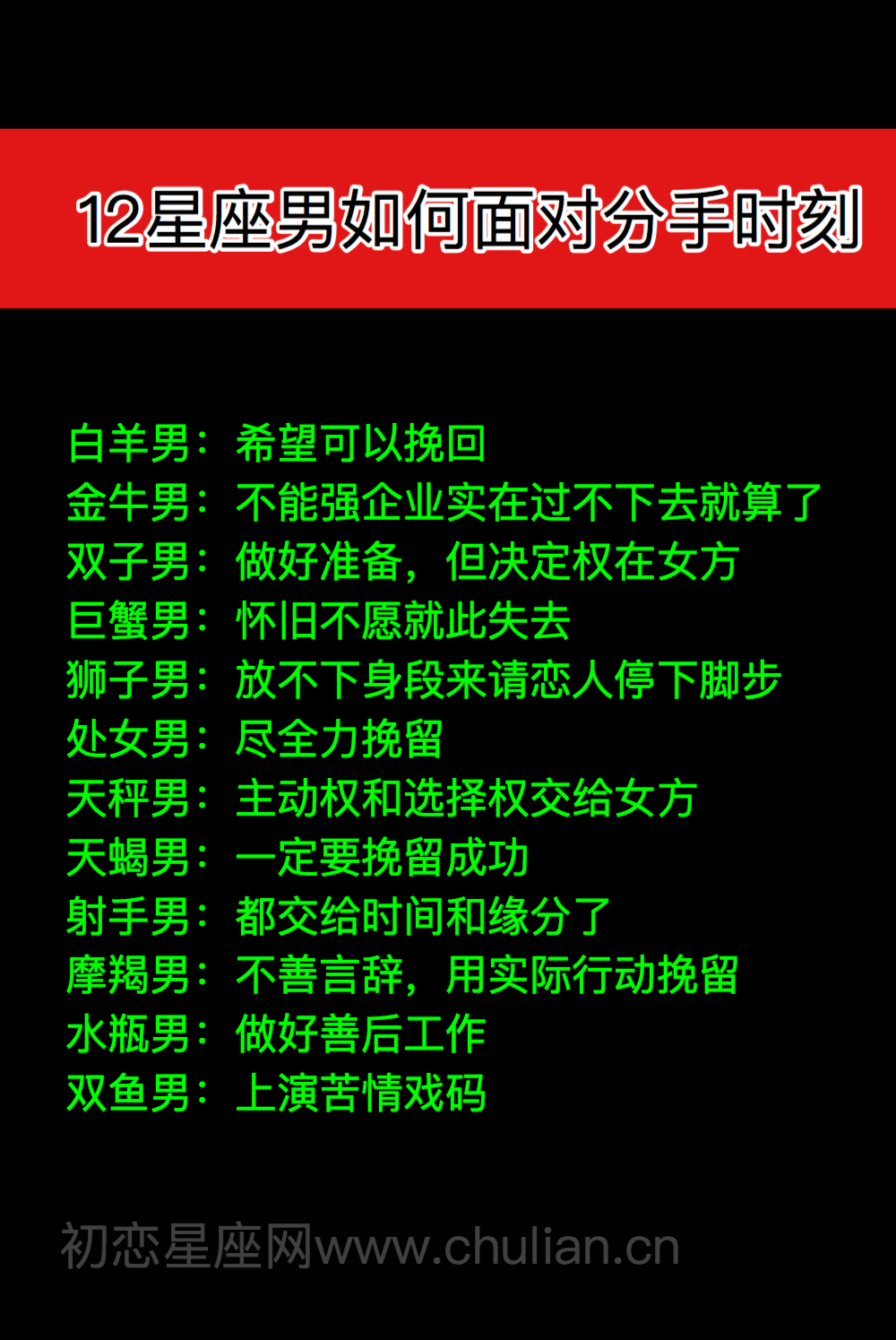 12星座座男生如何面对分手时刻？